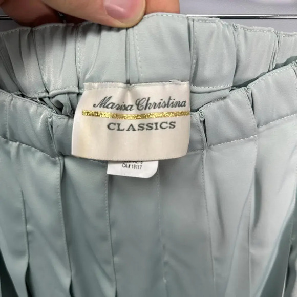 Vintage 80s Seafoam Pastel Green Pleated Midi Skirt Large - Picture 2 of 5